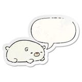 A Creative Cute Cartoon Polar Bear And Speech Bubble Distressed Sticker Royalty Free Stock Photography