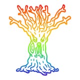 A Creative Rainbow Gradient Line Drawing Cartoon Spooky Tree Royalty Free Stock Photography