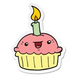 A Creative Sticker Of A Cartoon Cupcake With Candle Stock Images