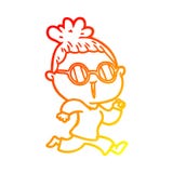 A Creative Warm Gradient Line Drawing Cartoon Running Woman Wearing Spectacles Royalty Free Stock Photos