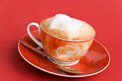 A Cup Of Cappuccino With Milk Foam Stock Photos