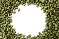 A Frame From Green Coffee Beans With Empty Copy Space. Royalty Free Stock Photos