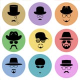 A Set Of Round Flat Icons. Silhouette Of A Man Wearing A Hat, With Glasses, With A Beard And Mustache. Stock Photos A Set Of Round Flat Icons. Silhouette Of A Man Wearing A Hat, With Glasses, With A Beard And Mustache. Stock Photos