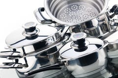 A Set Of Saucepans, Stainless Steel Royalty Free Stock Photography A Set Of Saucepans, Stainless Steel Royalty Free Stock Photography