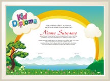 Aanbiddelijk jong geitjediploma met aardlandschap vector illustratie Aanbiddelijk jong geitjediploma met aardlandschap vector illustratie