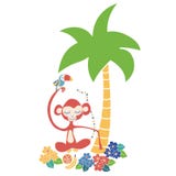 Aap en toekan tropische vectorillustratie Leuke wildernisdieren die onder een palm zitten Gebruik voor jonge geitjesmarkt, decor, vector illustratie Aap en toekan tropische vectorillustratie Leuke wildernisdieren die onder een palm zitten Gebruik voor jonge geitjesmarkt, decor, vector illustratie