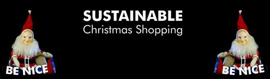 Aardig ben Santa Claus met tekst het Duurzame Kerstmis winkelen Zwarte achtergrond stock illustratie Aardig ben Santa Claus met tekst het Duurzame Kerstmis winkelen Zwarte achtergrond stock illustratie