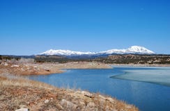 Abajo Mountains And Winter Lake In Utah Stock Photo Abajo Mountains And Winter Lake In Utah Stock Photo