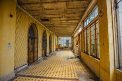 Abandoned mansion interior. Building terrace with tiled floor royalty free stock image Abandoned mansion interior. Building terrace with tiled floor royalty free stock image
