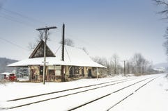 Abandoned train depot in winter with snow royalty free stock photo Abandoned train depot in winter with snow royalty free stock photo