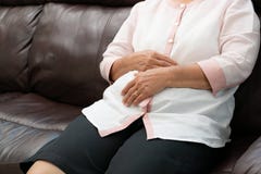 Abdominal pain, stomachache, old woman suffering, health problem concept royalty free stock images Abdominal pain, stomachache, old woman suffering, health problem concept royalty free stock images