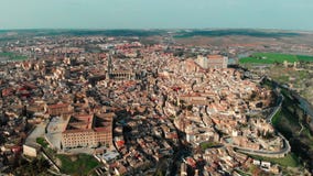 Above aerial drone view Toledo. Spain