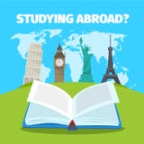 Abroad studying foreign languages concept. Colorful travel vector flat style illustration. Abroad studying foreign languages concept. Colorful travel flat style vector illustration Abroad studying foreign languages concept. Colorful travel vector flat style illustration. Abroad studying foreign languages concept. Colorful travel flat style vector illustration