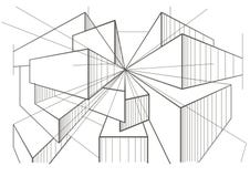 Abstract architectural sketch of boxes in perspective. Abstract linear architectural sketch of boxes in perspective royalty free illustration Abstract architectural sketch of boxes in perspective. Abstract linear architectural sketch of boxes in perspective royalty free illustration