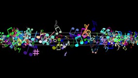 Abstract background with colorful music notes. Seamless loop