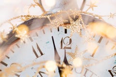 Abstract Background With Fireworks And Clock Close To Midnight. Christmas And Happy New Years Eve Background Stock Image Abstract Background With Fireworks And Clock Close To Midnight. Christmas And Happy New Years Eve Background Stock Image