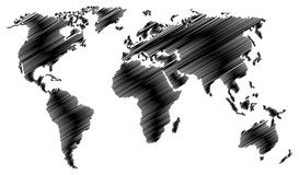 Abstract black world map with scribble effect isolated on white background. stock illustration Abstract black world map with scribble effect isolated on white background. stock illustration