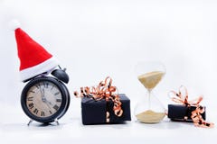 Abstract Christmas composition. Christmas decorations on white table stock photo Abstract Christmas composition. Christmas decorations on white table stock photo
