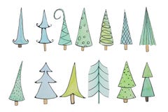 Abstract Christmas Trees Set, Isolated. Watercolor Hand Drawn Christmas, Winter Trees On White For Greeting Card Or Design. Stock Photography