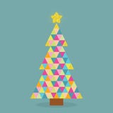 Abstract colorful triangle tiles pattern Christmas tree with golden star top on blue background stock illustration Abstract colorful triangle tiles pattern Christmas tree with golden star top on blue background stock illustration