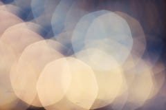 Abstract Defocused Bokeh Light Vintage Background. Soft Beautiful Blurred Backdrop With Blue And Golden Lights. Stock Photography