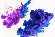 abstract design with smoky splashes of blue and purple paint in water, isolated on white royalty free stock photography abstract design with smoky splashes of blue and purple paint in water, isolated on white royalty free stock photography