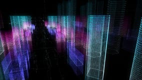 Abstract digital hologram 3D illustration of city with futuristic matrix royalty free illustration Abstract digital hologram 3D illustration of city with futuristic matrix royalty free illustration