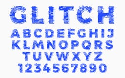Abstract distorted glitch font. Trendy style lettering typeface. Old television screen distortion and digital pixel royalty free illustration Abstract distorted glitch font. Trendy style lettering typeface. Old television screen distortion and digital pixel royalty free illustration