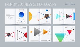 Abstract double-page brochure design style with colourful triangles for branding. Business vector presentation broadside stock illustration Abstract double-page brochure design style with colourful triangles for branding. Business vector presentation broadside stock illustration