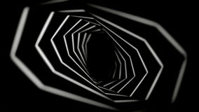 Abstract endless movement of geometrical figures, one by one, forming tunnel on black background, seamless loop stock illustration Abstract endless movement of geometrical figures, one by one, forming tunnel on black background, seamless loop stock illustration