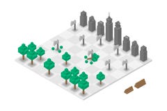 Abstract Forest and Building chess 3D isometric virtual, World Environment Day concept design stock illustration Abstract Forest and Building chess 3D isometric virtual, World Environment Day concept design stock illustration