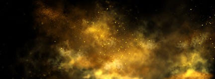 Abstract gold dust background over black. Beautiful golden art widescreen background