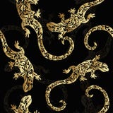 Abstract golden curly figured lizards, seamless pattern, print. Reptiles of precious metal on a dark background Royalty Free Stock Image Abstract golden curly figured lizards, seamless pattern, print. Reptiles of precious metal on a dark background Royalty Free Stock Image