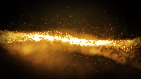 Abstract golden yellow glowing particle burning with fire effect in outer space background. 4K footage motion video