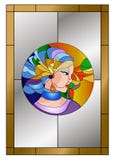 Abstract jong het gebrandschilderde glaspatroon van het vrouwen kleurrijk gezicht royalty-vrije illustratie Abstract jong het gebrandschilderde glaspatroon van het vrouwen kleurrijk gezicht royalty-vrije illustratie