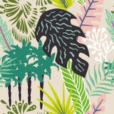Abstract leaves and palm trees seamless beige background vector illustration Abstract leaves and palm trees seamless beige background vector illustration