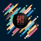 Abstract multicolor diagonal rounded shapes lines transition on dark background with black circle label. Element halftone style vector illustration Abstract multicolor diagonal rounded shapes lines transition on dark background with black circle label. Element halftone style vector illustration