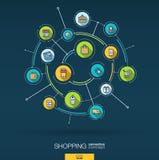 Abstract online shopping background. Digital connect system with integrated circles, color flat icons. Vector royalty free illustration Abstract online shopping background. Digital connect system with integrated circles, color flat icons. Vector royalty free illustration