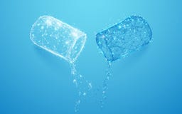Abstract opened capsule form lines and triangles, point connecting network on blue background Royalty Free Stock Images Abstract opened capsule form lines and triangles, point connecting network on blue background Royalty Free Stock Images