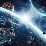 Abstract planet with huge cracks with lava in space. Elements of this image furnished by NASA. stock photos Abstract planet with huge cracks with lava in space. Elements of this image furnished by NASA. stock photos