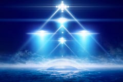 Abstract sci-fi background - aliens space ship above colony under dome stock photos Abstract sci-fi background - aliens space ship above colony under dome stock photos