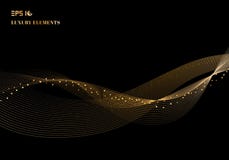 Abstract shiny color sparkling gold wave design element with glitter effect on dark background luxury concept