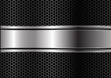 Abstract silver black line banner overlap on metal hexagon mesh design modern luxury futuristic background vector stock illustration Abstract silver black line banner overlap on metal hexagon mesh design modern luxury futuristic background vector stock illustration