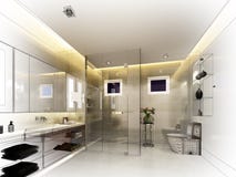 Abstract Sketch Design Of Interior Bathroom Stock