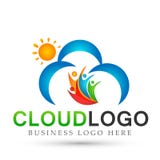 Abstract Sun and cloud people team work union wellness celebration concept symbol icon design vector on white background stock illustration Abstract Sun and cloud people team work union wellness celebration concept symbol icon design vector on white background stock illustration