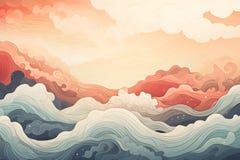 Abstract waves and mountains Japanese style background with line wave pattern
