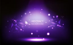 Abstracte achtergrond, violette schijnwerper in ruimte, netmuur, het concept van de driehoeksveelhoek met digitale technologie ve vector illustratie Abstracte achtergrond, violette schijnwerper in ruimte, netmuur, het concept van de driehoeksveelhoek met digitale technologie ve vector illustratie
