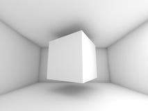 Abstracte witte ruimte binnenlandse, vliegende kubus stock illustratie Abstracte witte ruimte binnenlandse, vliegende kubus stock illustratie