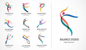 Abstrakcjonistyczni ludzie loga projekta Gym, sprawność fizyczna, działającego trenera wektorowy kolorowy logo Aktywna sprawność ilustracja wektor Abstrakcjonistyczni ludzie loga projekta Gym, sprawność fizyczna, działającego trenera wektorowy kolorowy logo Aktywna sprawność ilustracja wektor
