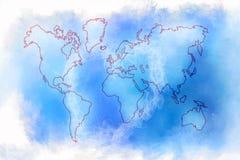Abstrakt konstnärlig världskarta på en abstrakt rökbakgrund stock illustrationer Abstrakt konstnärlig världskarta på en abstrakt rökbakgrund stock illustrationer
